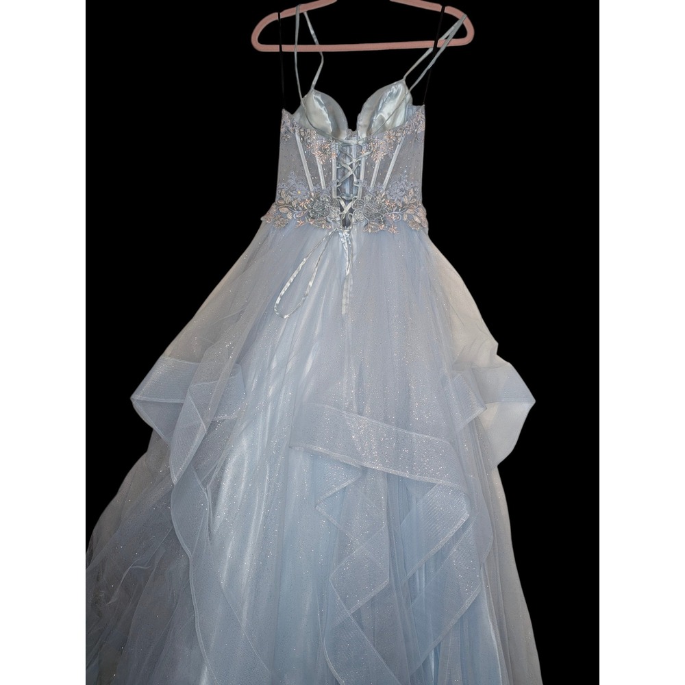 Light Blue Prom Dress‎ Corset Back Embroidered Princess Formal Ball Gown Size 6 - Picture 7 of 16